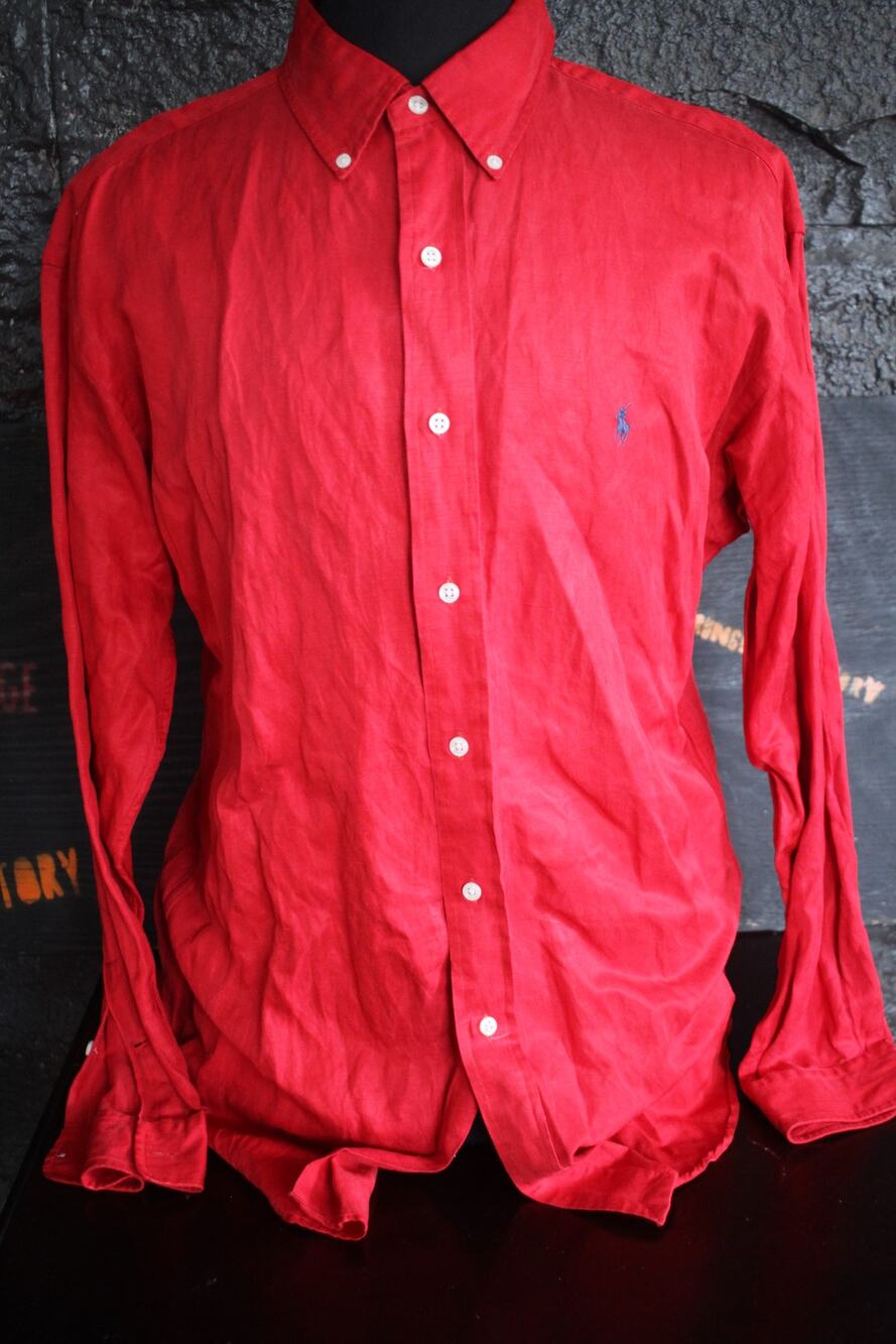 Ralph Lauren Blake Silk Linen Button Down Shirt Red Pony Mens Large